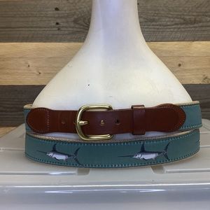 Man made leather belt embroidered fishing sailing canvass EUC 46 yacht core